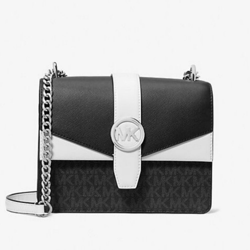 NWT Michael Kors Greenwich Small Color-Block Logo Crossbody Bag - Black & White